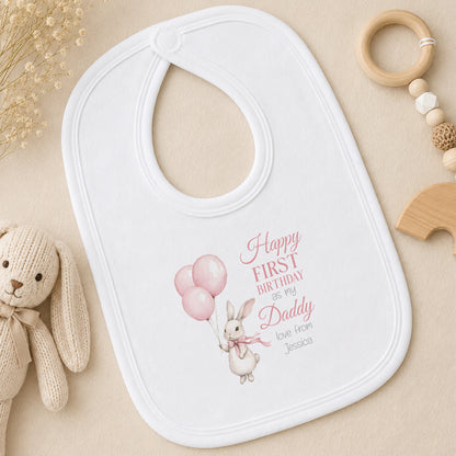 Personalised Pink Bunny First Birthday bib
