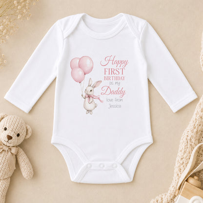 Personalised Pink Bunny First Birthday long sleeve vest