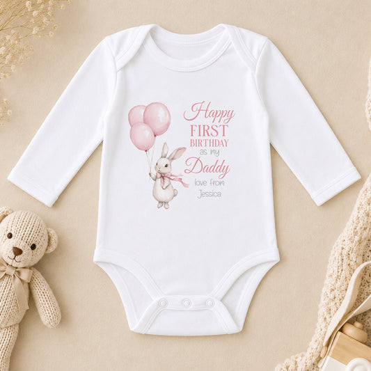 Personalised Pink Bunny First Birthday long sleeve vest