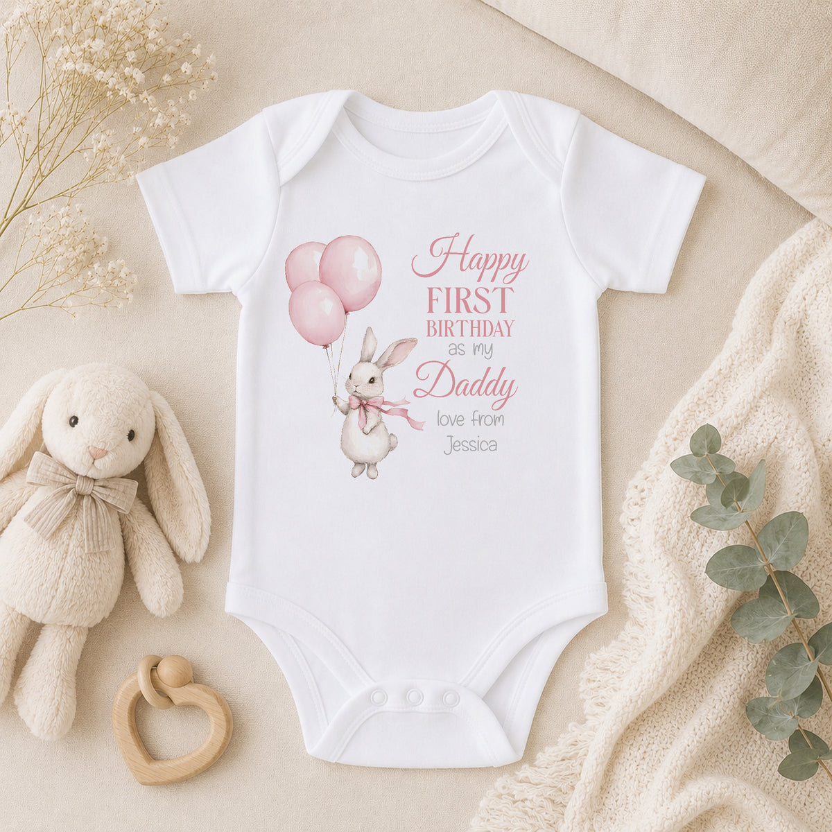 Personalised Pink Bunny First Birthday baby vest