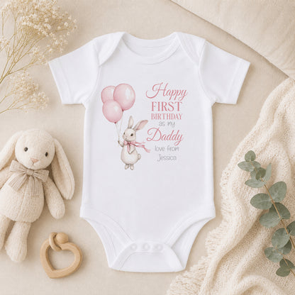 Personalised Pink Bunny First Birthday baby vest