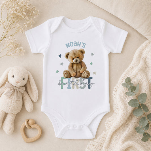 Personalised Teddy Bear First Birthday baby vest