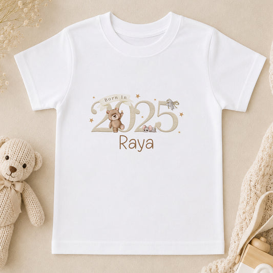 Personalised Teddy Bear Born In 2025 New Baby Gift t-shirt