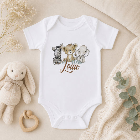 Personalised Safari Jungle Animals New Baby Gift baby vest