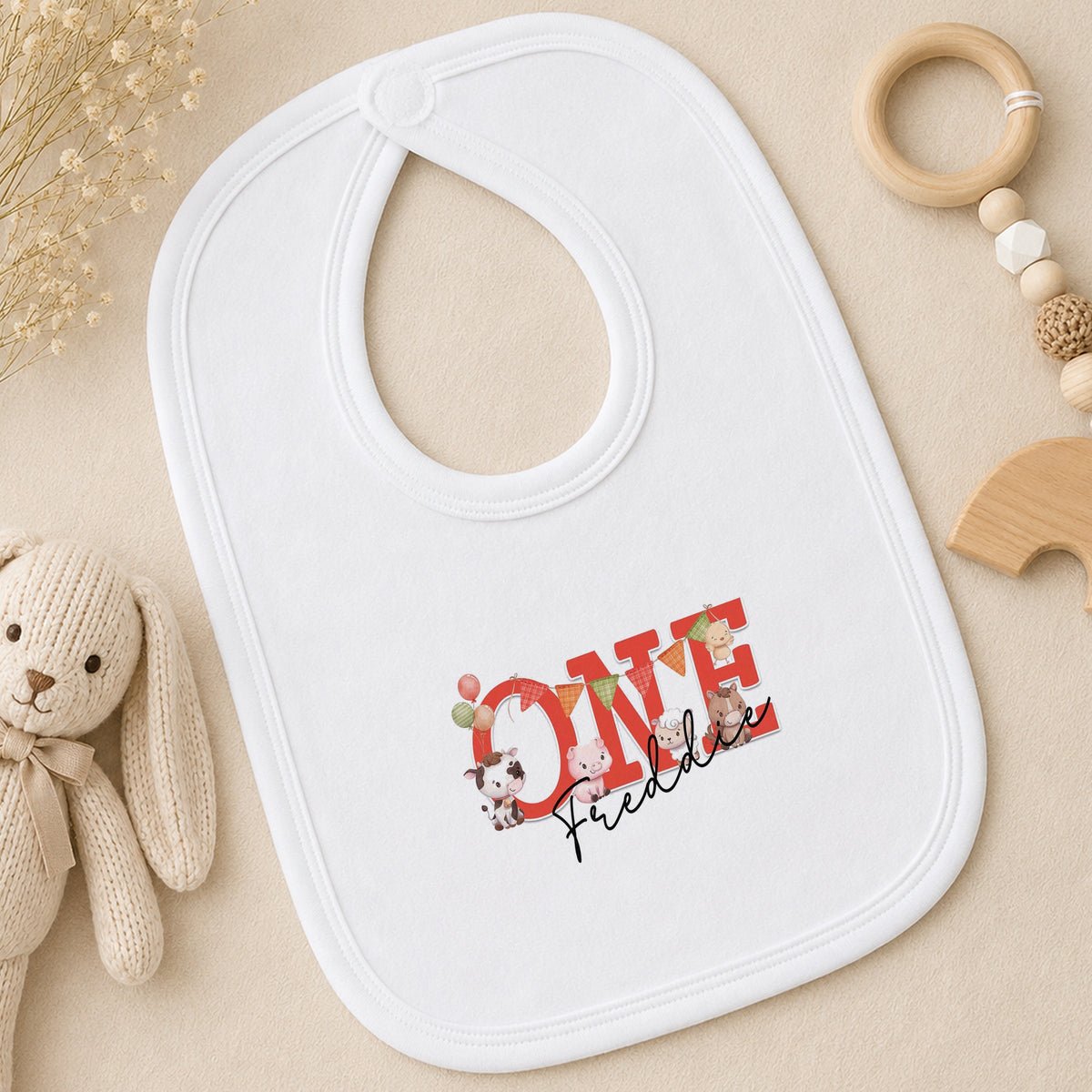 Personalised Farmyard Friends First Birthday bib