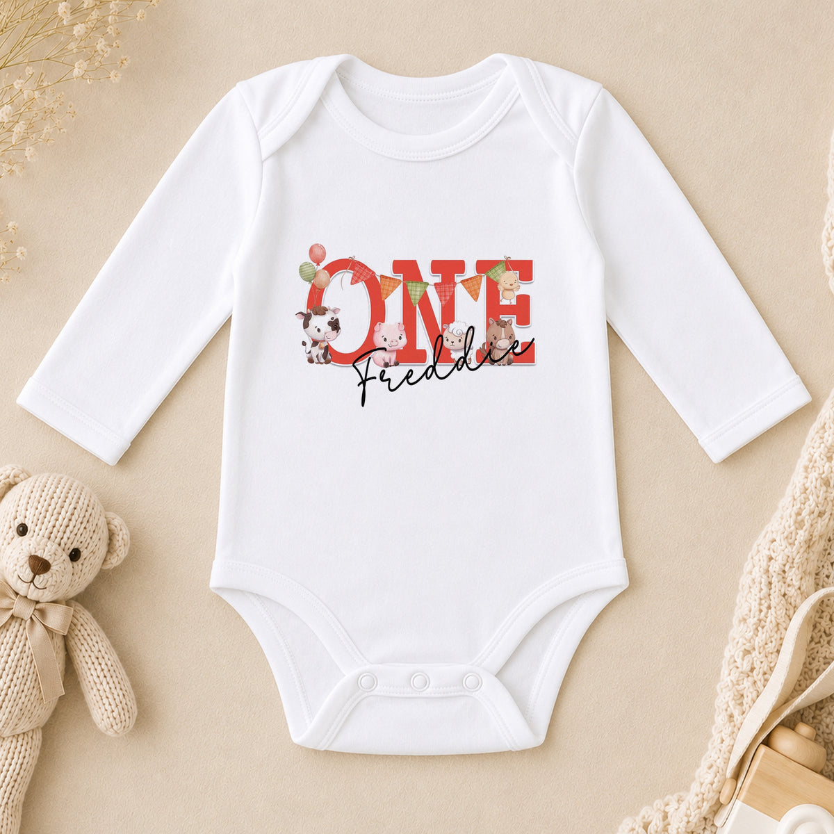 Personalised Farmyard Friends First Birthday long sleeve vest
