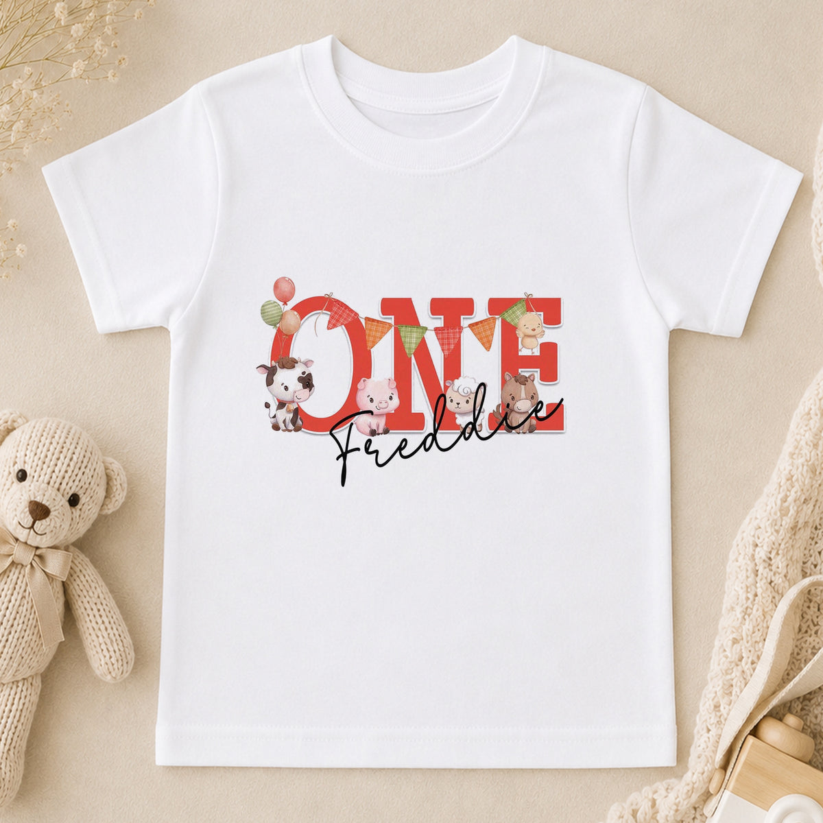 Personalised Farmyard Friends First Birthday t-shirt