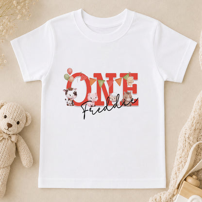 Personalised Farmyard Friends First Birthday t-shirt