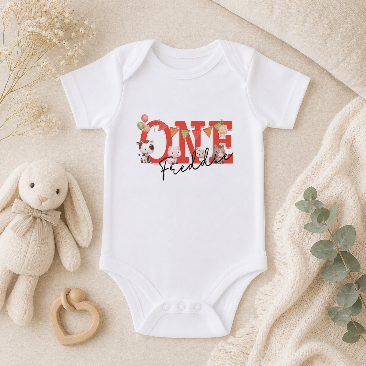 Personalised Farmyard Friends First Birthday baby vest