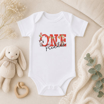 Personalised Farmyard Friends First Birthday baby vest