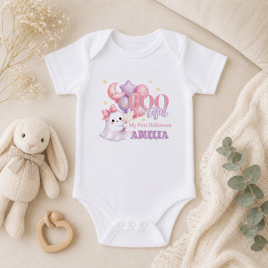 Personalised Boo-tiful Ghost Baby Halloween baby vest