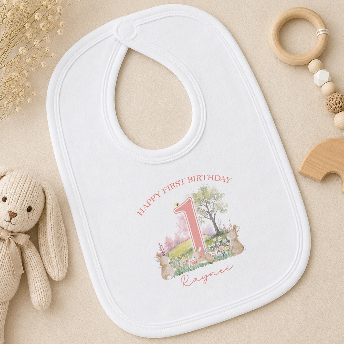 Personalised Bunny Rabbit First Birthday Gift bib
