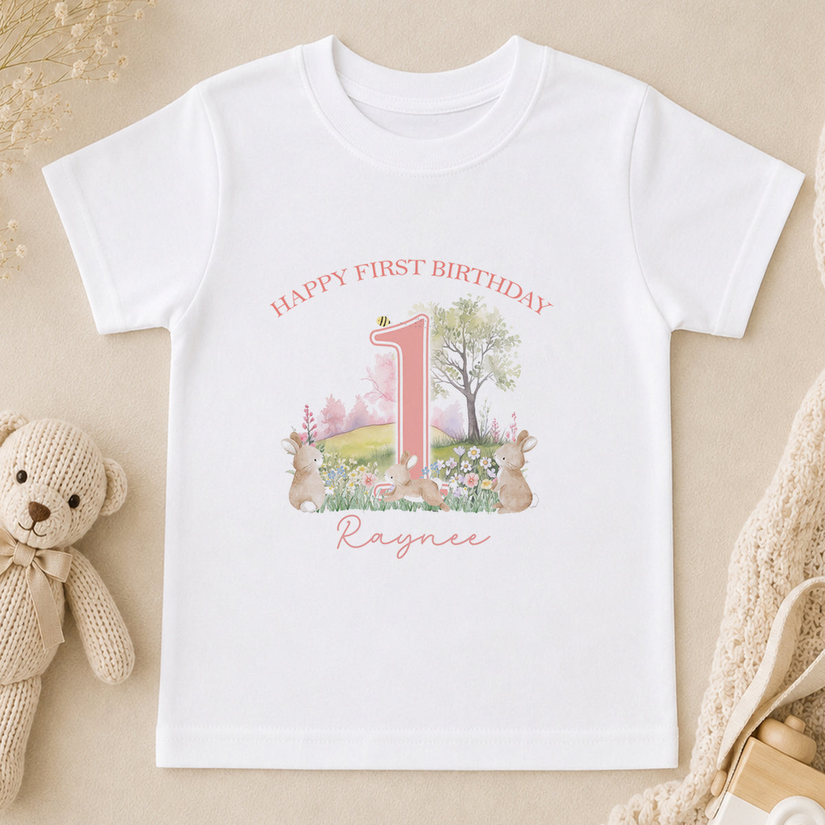 Personalised Bunny Rabbit First Birthday Gift t-shirt