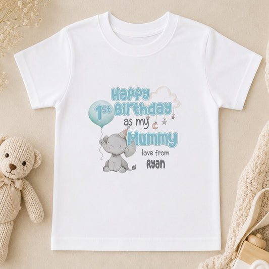Personalised Happy Birthday Mummy Elephant Design t-shirt