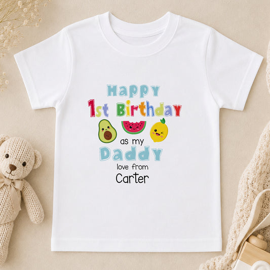 Personalised Happy 1st Birthday Daddy Dancing Fruit t-shirt