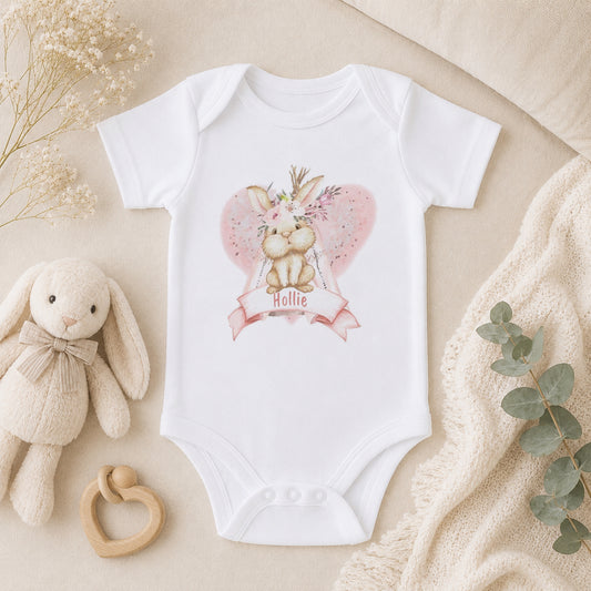 Personalised Pink Boho Rabbit New Baby Gift baby vest