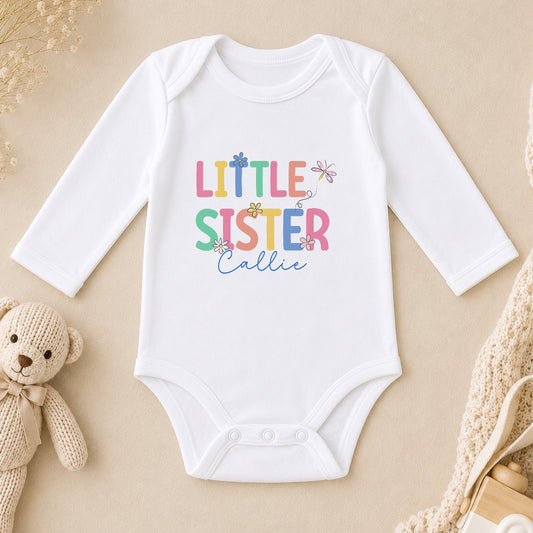 Personalised Little Sister long sleeve vest