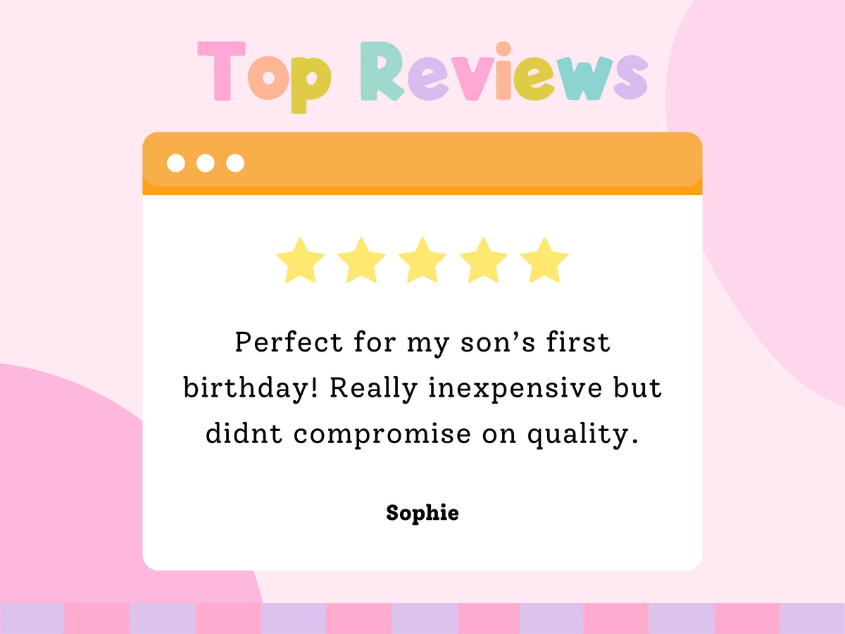 Screenshot of a five-star customer review praising the personalised first birthday outfit.