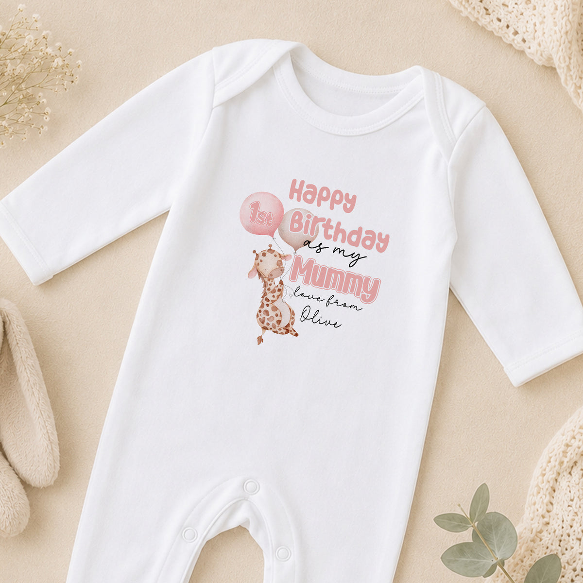 Personalised Happy Birthday Mummy sleepsuit