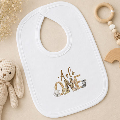 Personalised Safari Animal First Birthday bib