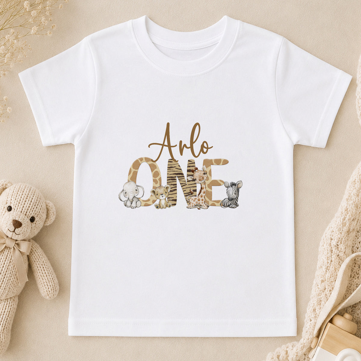 Personalised Safari Animal First Birthday t-shirt