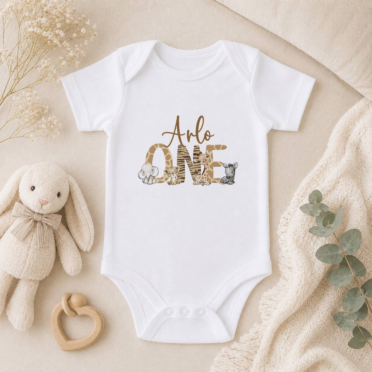 Personalised Safari Animal First Birthday baby vest