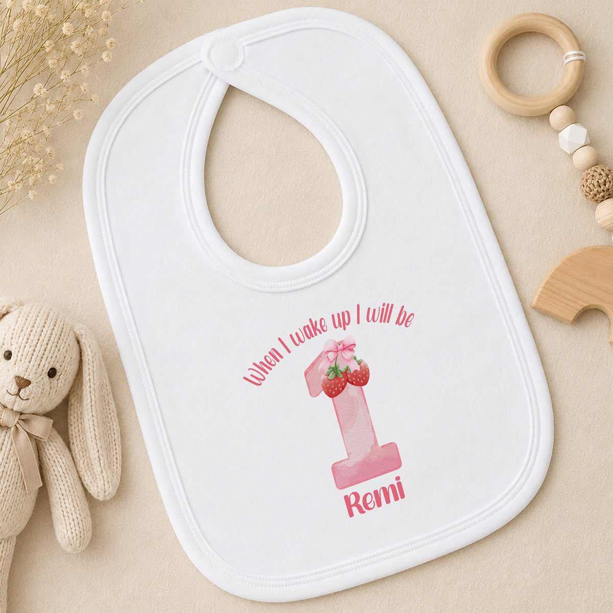 Personalised Strawberry First Birthday bib