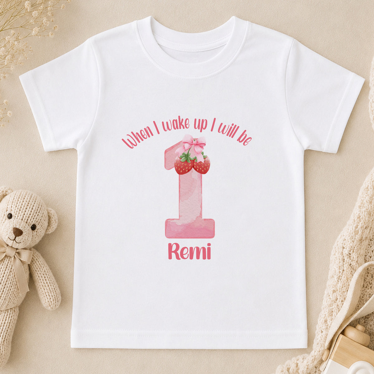 Personalised Strawberry First Birthday t-shirt