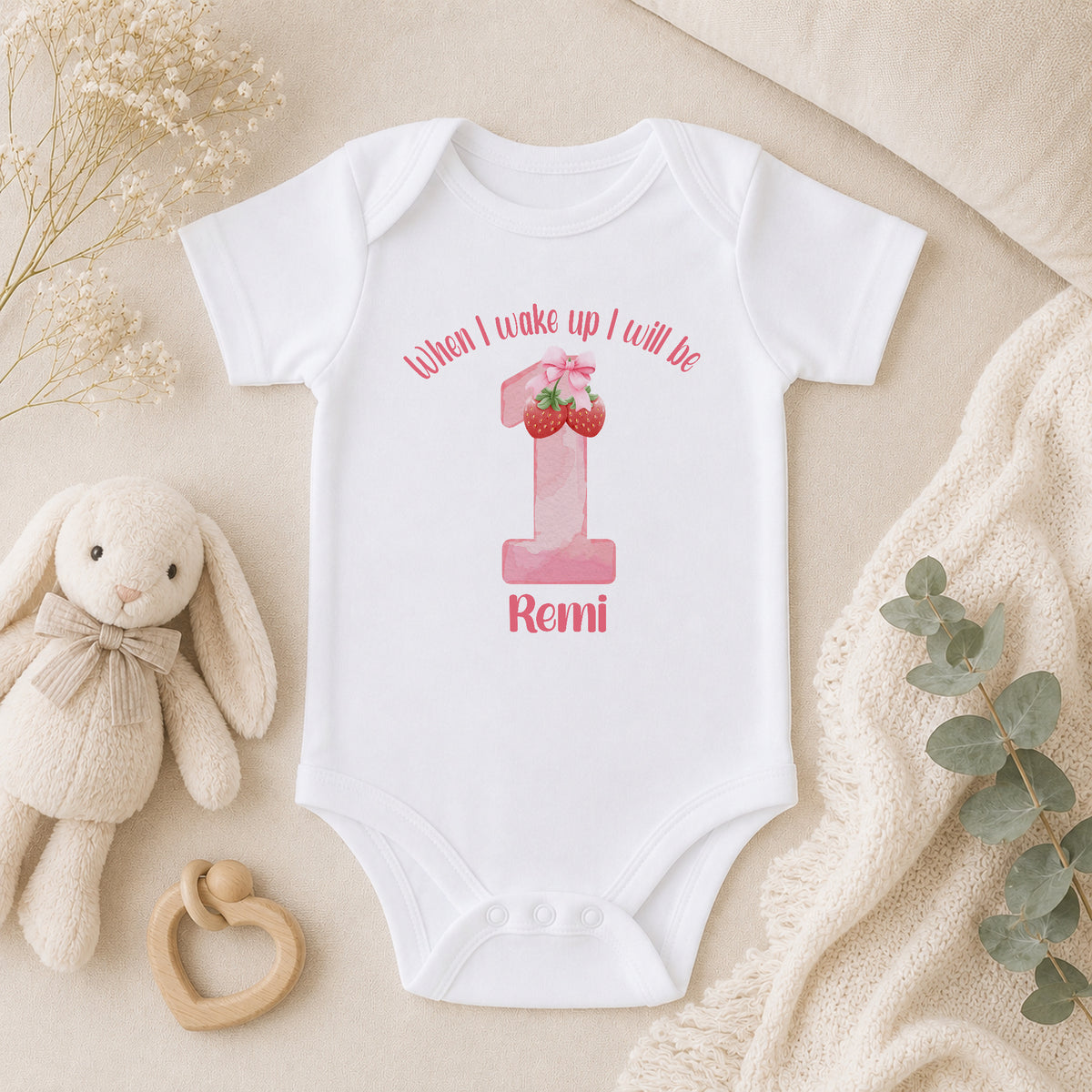 Personalised Strawberry First Birthday baby vest