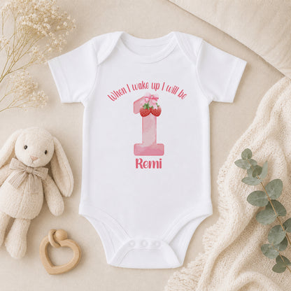 Personalised Strawberry First Birthday baby vest