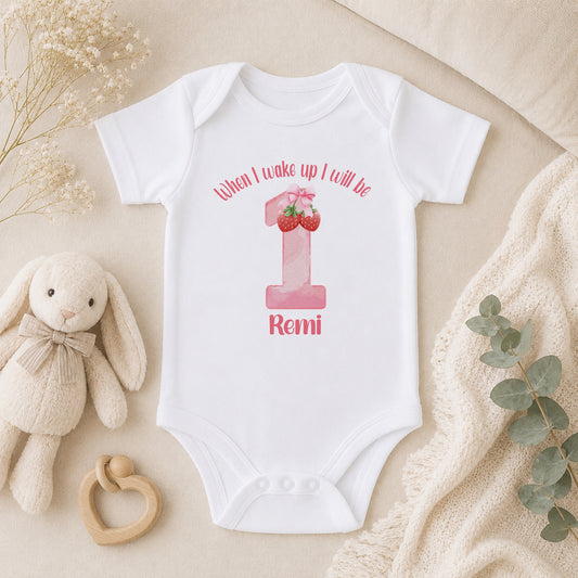 Personalised Strawberry First Birthday baby vest
