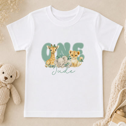 Personalised Safari Sage Green First Birthday t-shirt