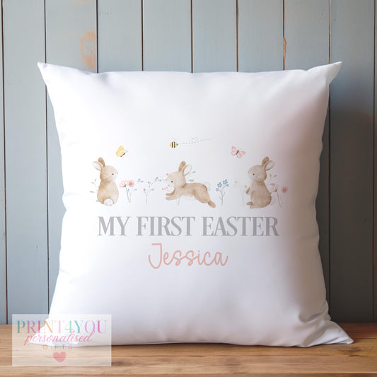 Personalised Easter bunny cushion cover, 40x40cm, with custom name