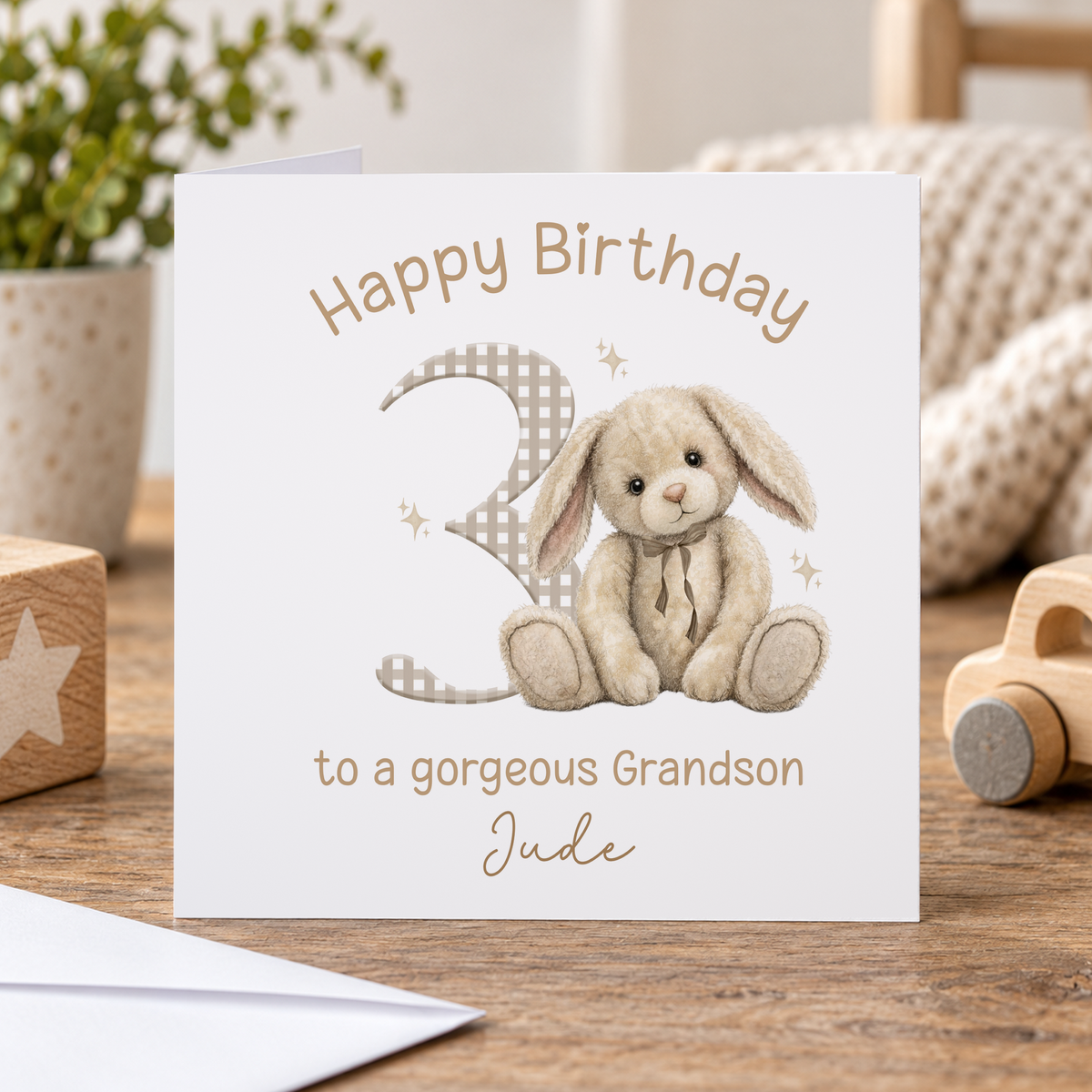 3rd Birthday Bunny Card for Nephew – Personalised Cute Design