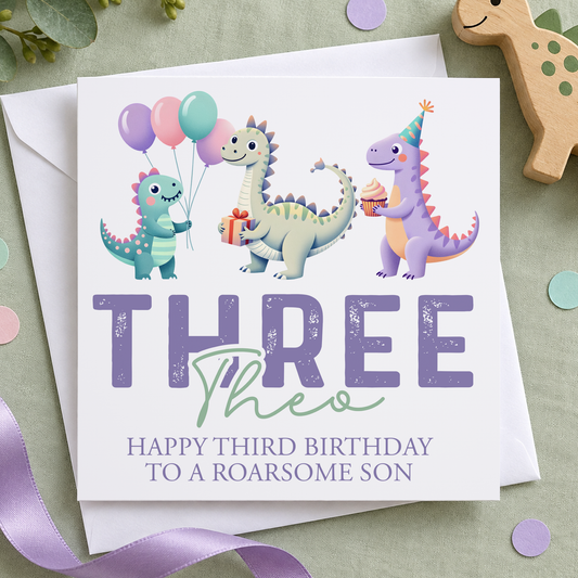 3rd Birthday Card – Dinosaur Keepsake for Boys