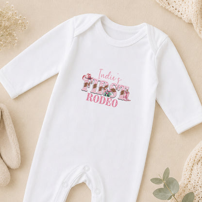 Personalised My First Rodeo Baby sleepsuit