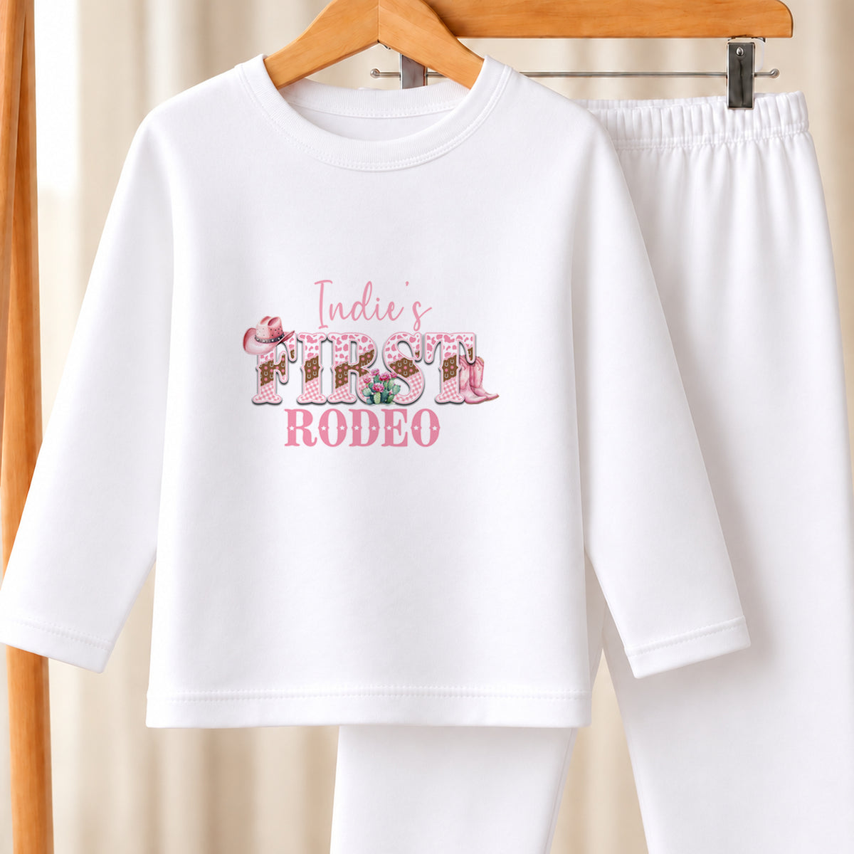 Personalised My First Rodeo Baby white pyjamas