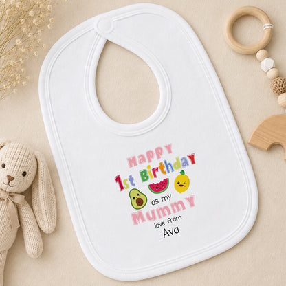 Personalised Mummys First Birthday Fruit Design Baby bib