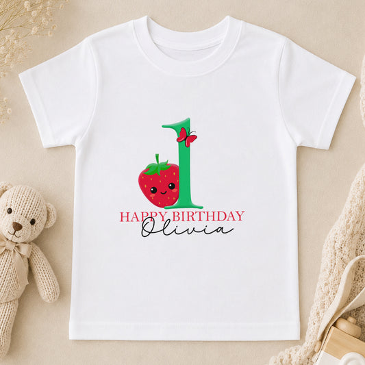 Personalised Strawberry First Birthday t-shirt