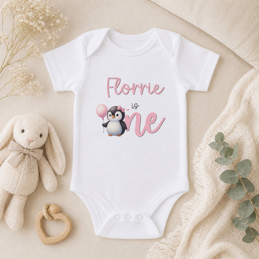 Personalised Penguin 1st Birthday baby vest