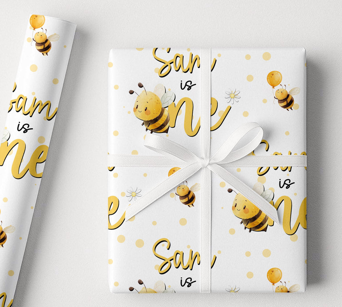 Bumble Bee Wrapping Paper, Personalised Name, 1st Birthday Gift Wrap