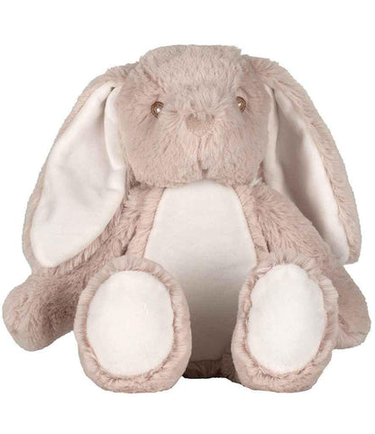 Blue personalised first birthday bunny soft toy with unicorn design printed on tummy