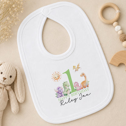 Personalised Green Dinosaur First Birthday bib