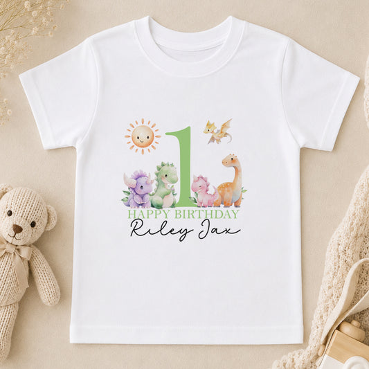 Personalised Green Dinosaur First Birthday t-shirt