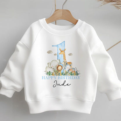 Personalised first birthday sweatshirt with custom name print, size 6-12 months