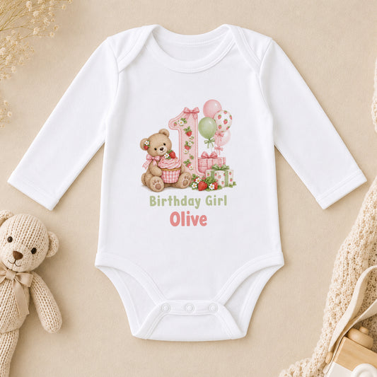 Personalised 1st Birthday Girl long sleeve vest