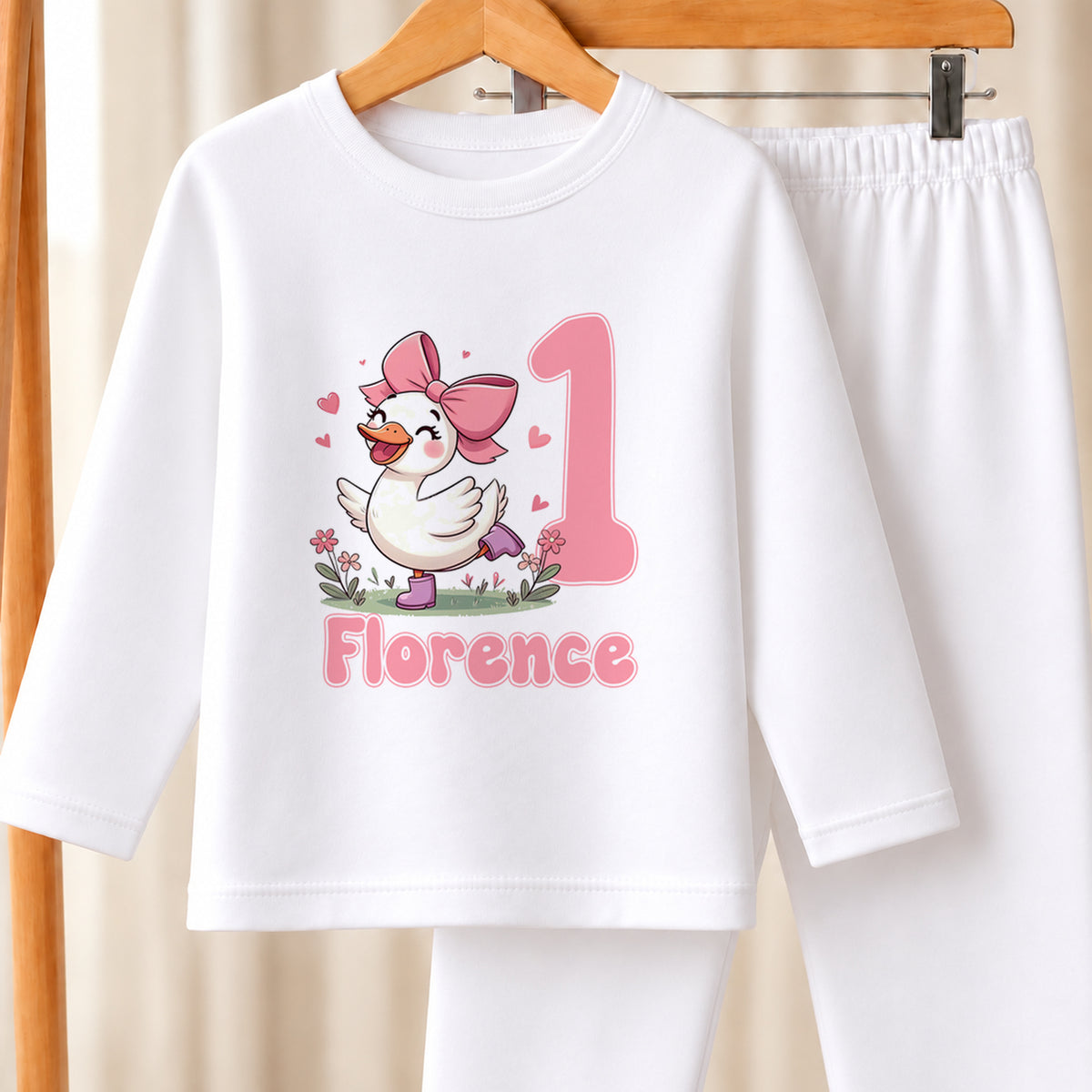 Personalised Silly Goose 1st Birthday white pyjamas
