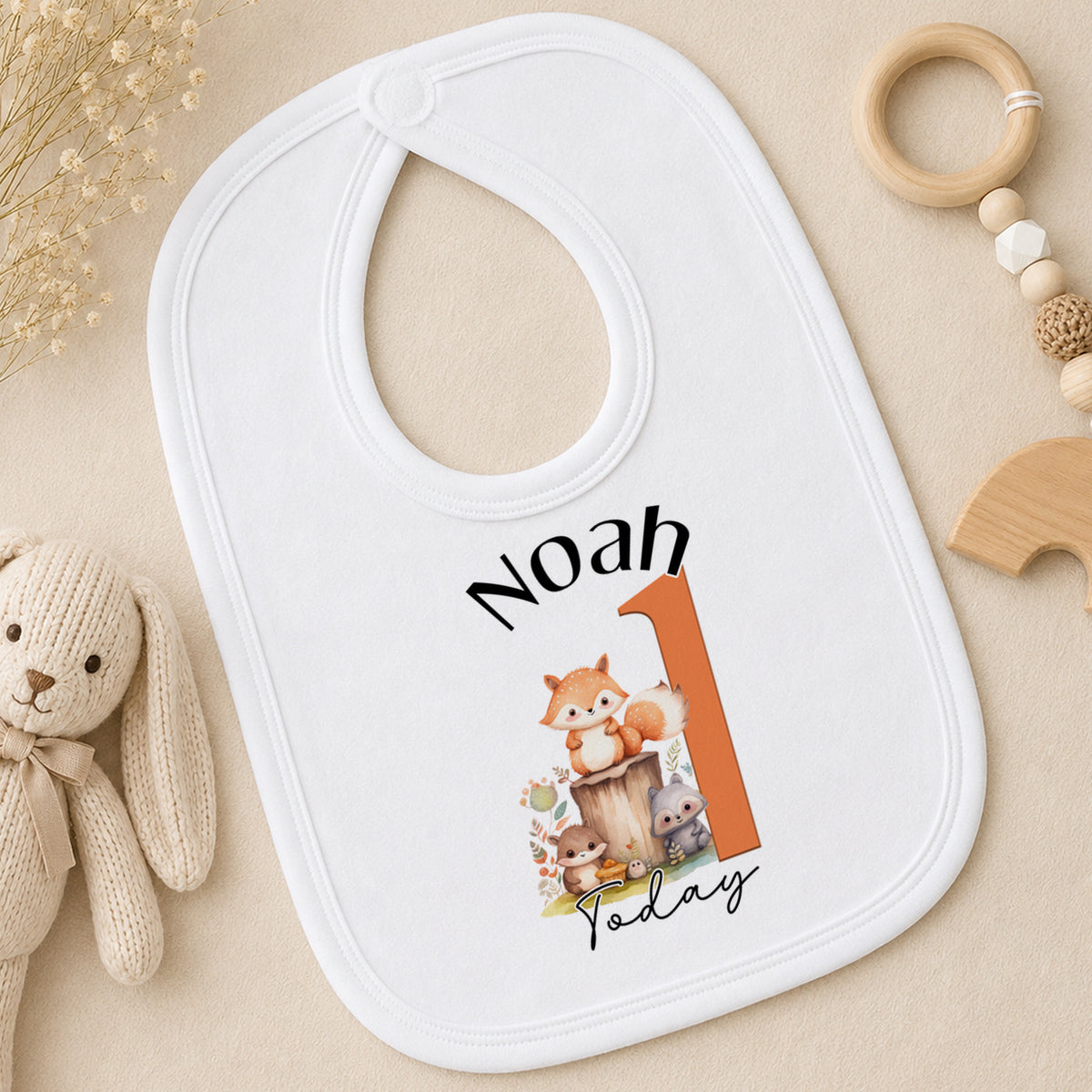 Personalised Woodland Fox First Birthday bib