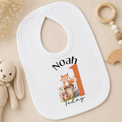 Personalised Woodland Fox First Birthday bib