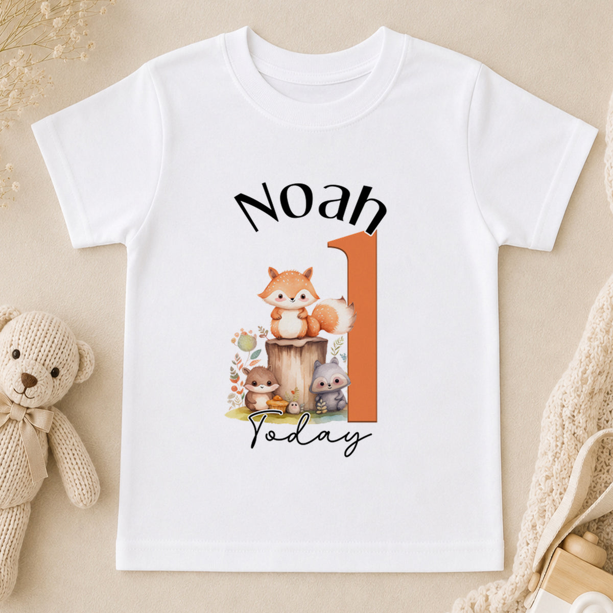 Personalised Woodland Fox First Birthday t-shirt